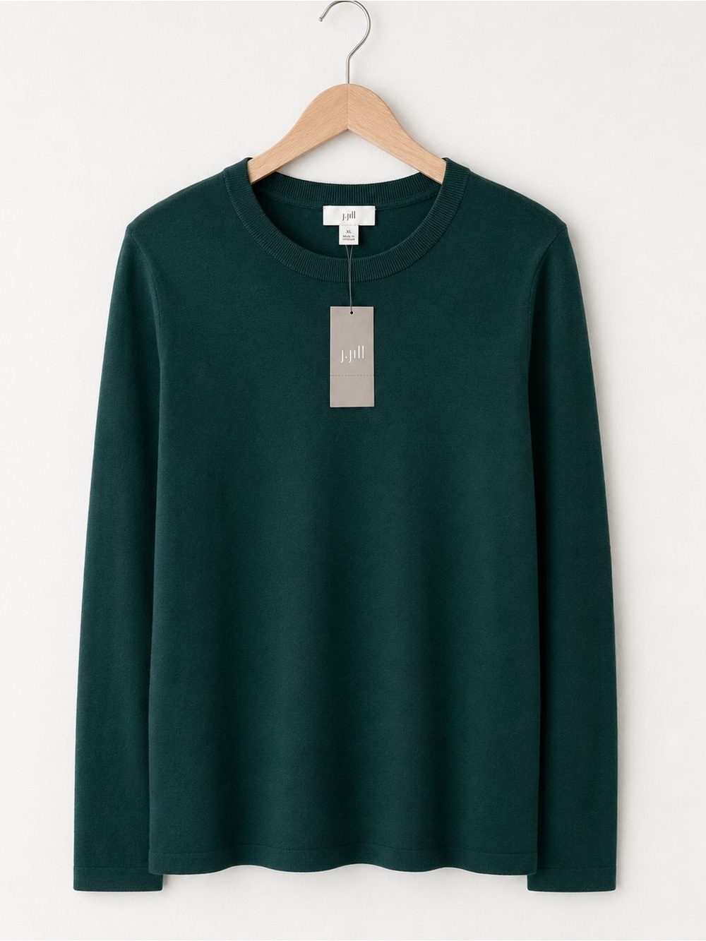 J. Jill Evergreen Green Crewneck Top Long Sleeve Soft Knit Minimalist NWT